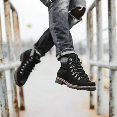 Women’s Black Nubuck Handmade Hiker Boots