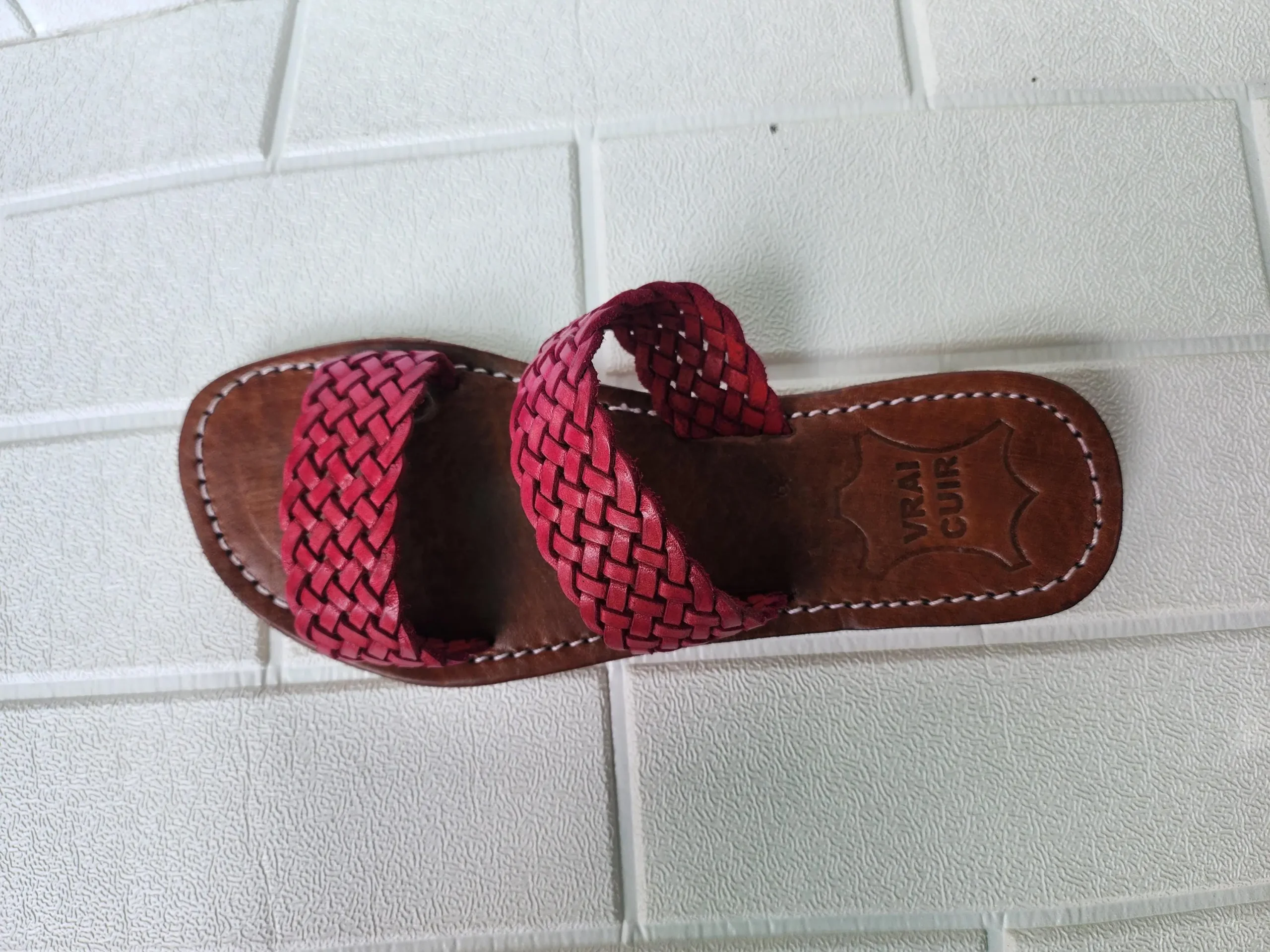 Women’s Red Braided Double Strap Moroccan Flats