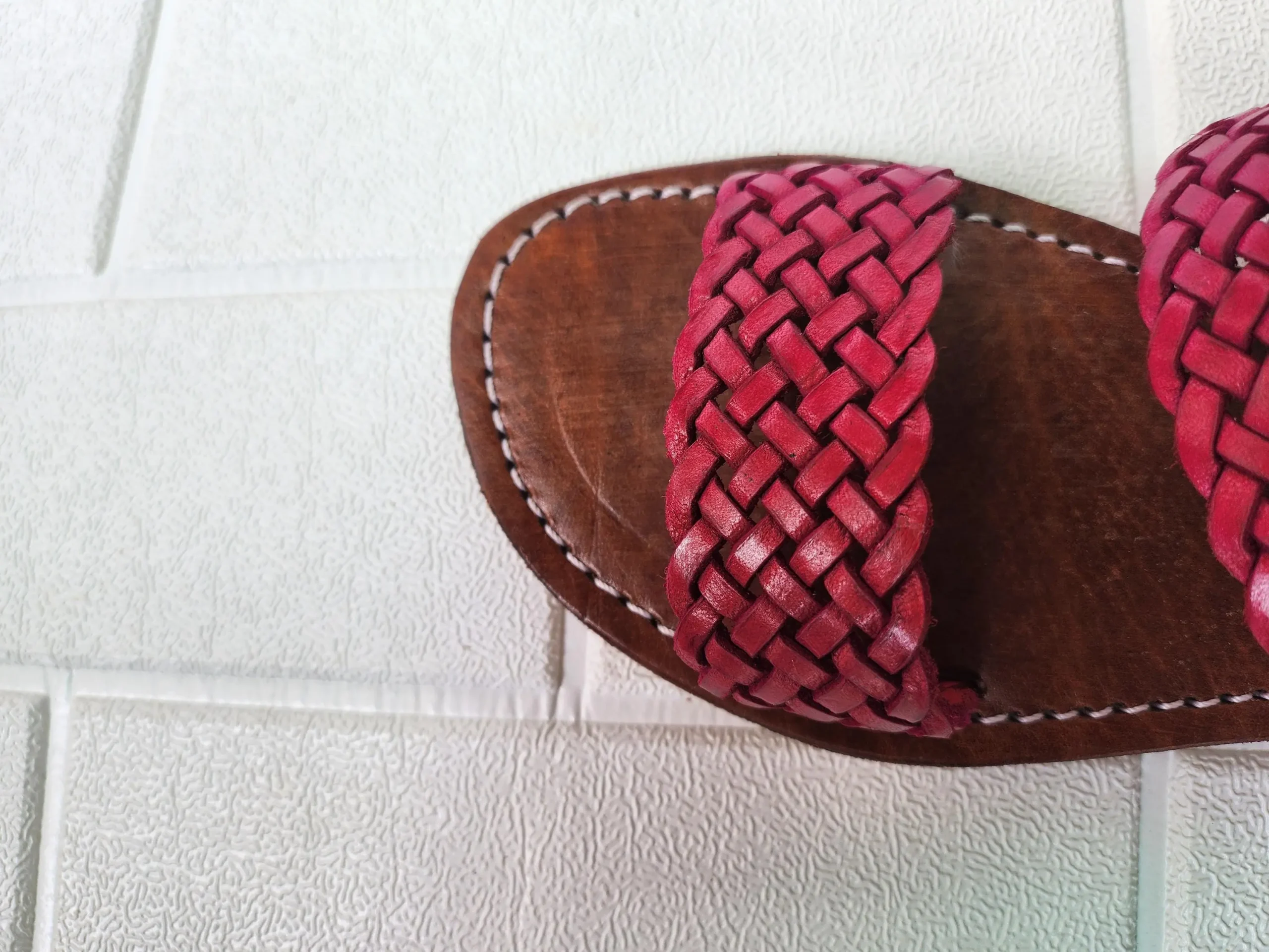 Women’s Red Braided Double Strap Moroccan Flats