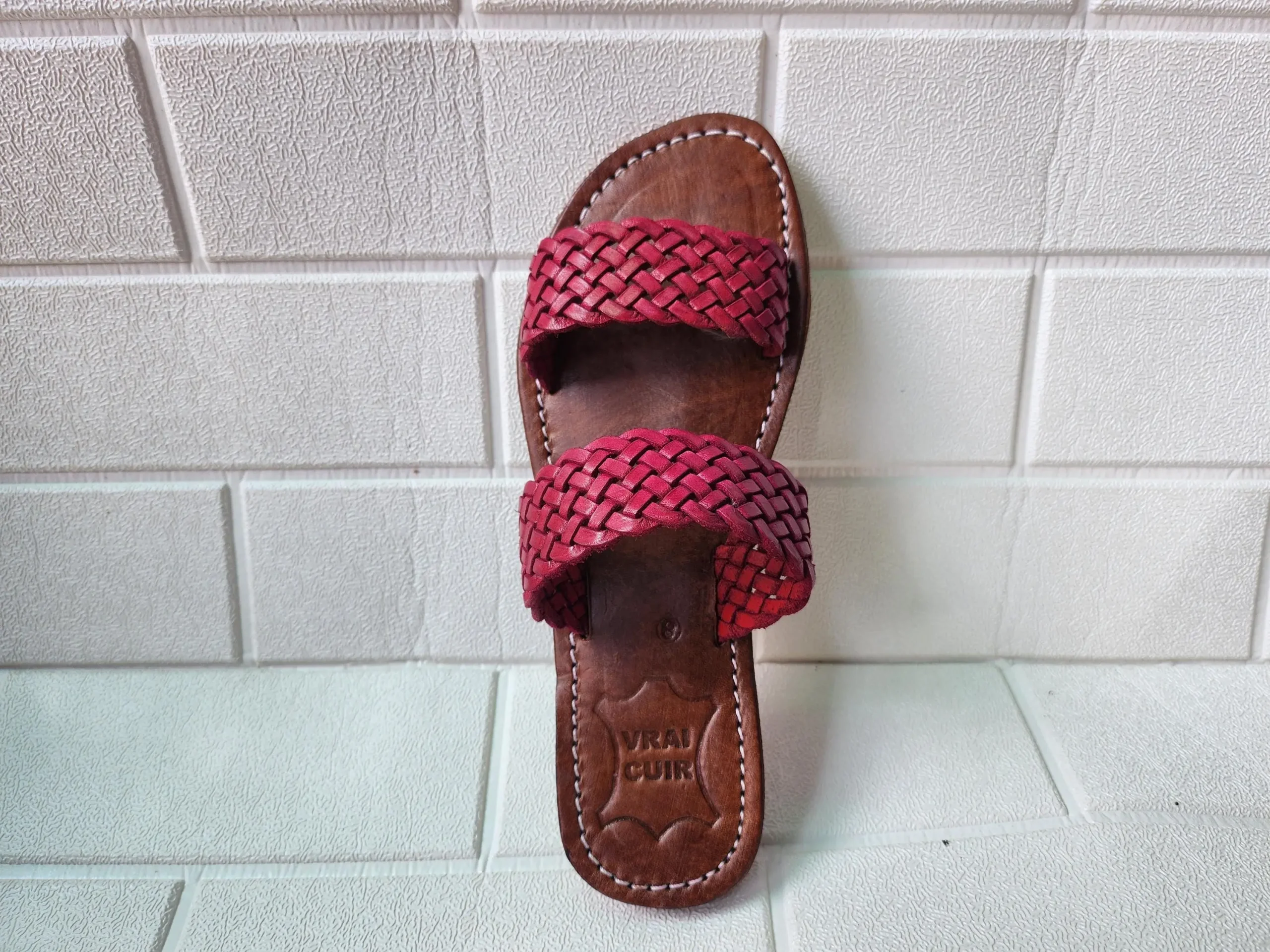 Women’s Red Braided Double Strap Moroccan Flats