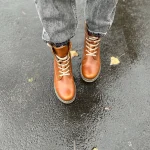Women’s Camel Leather Winter Combat Boots
