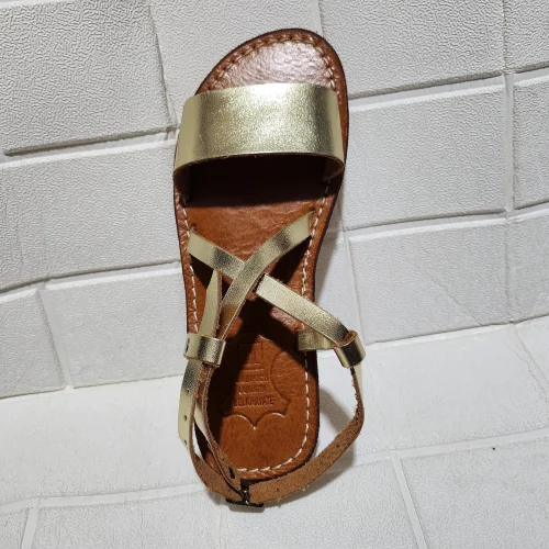 Women’s Gold Crisscross Moroccan Leather Sandals