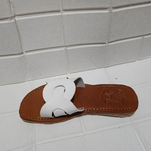 Women’s White Interlocking Strap Moroccan Slides