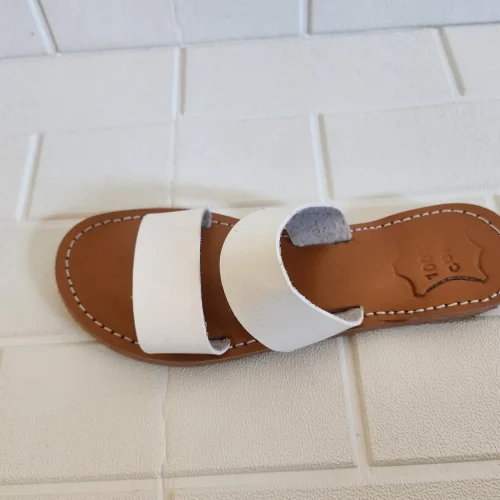 Women’s White Double Strap Moroccan Leather Slides