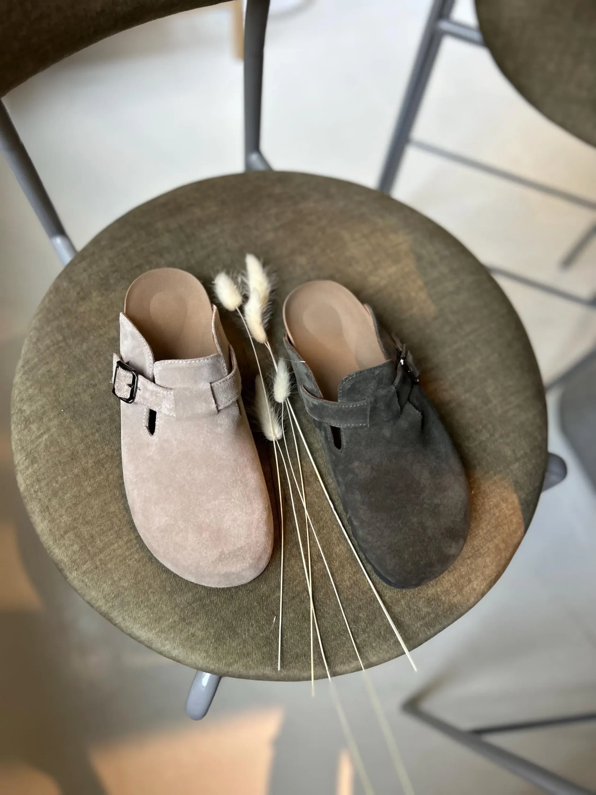 Moss Green Suede Mules: Women's Summer Sandals