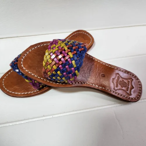 Women’s Colorful Woven Moroccan Leather Summer Slides