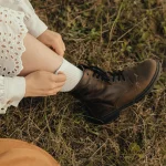 Handmade Brown Leather Boots Vintage Lace Up Fur