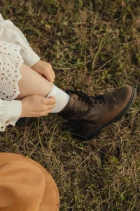 Handmade Brown Leather Boots Vintage Lace Up Fur