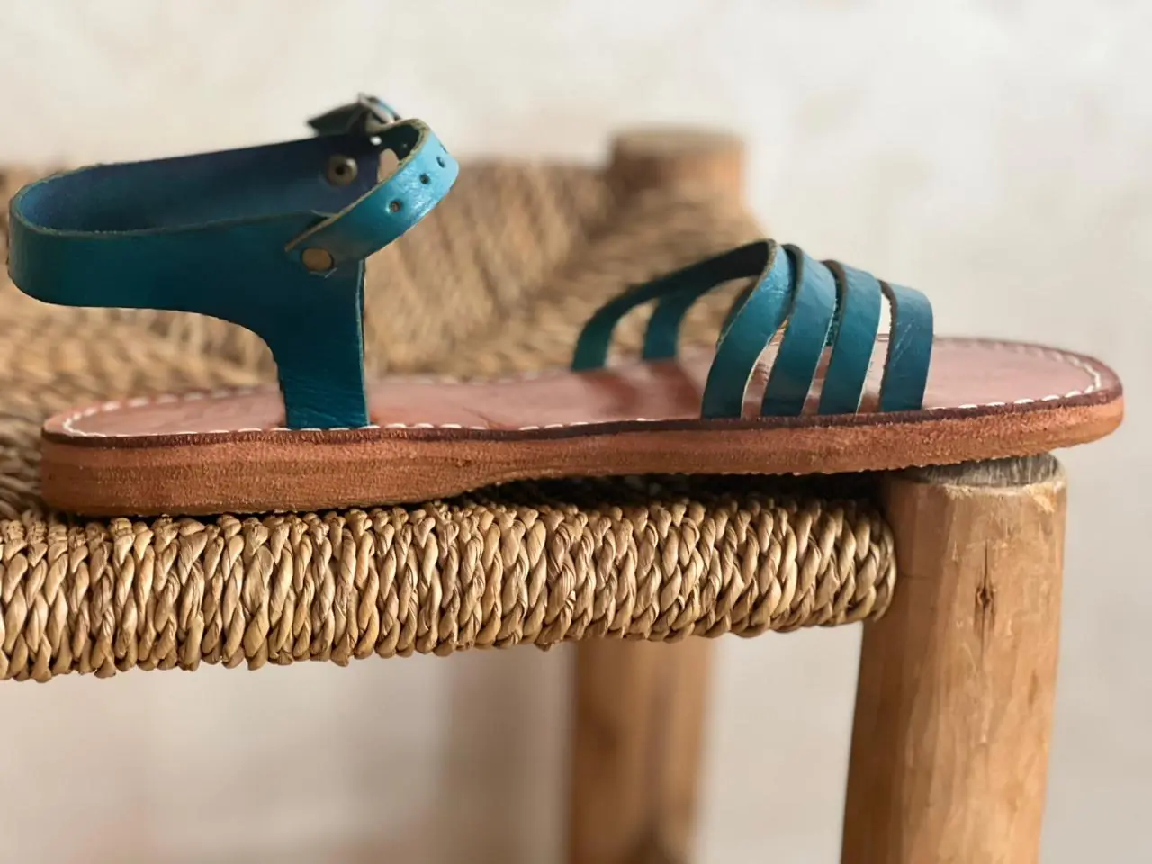 Women’s Blue Strappy Moroccan Leather Sandals